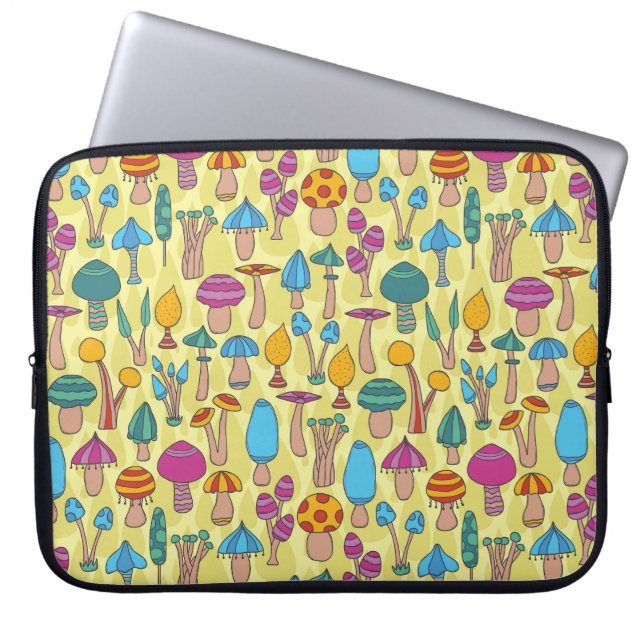 Magische paddenstoelen Doodle Naadloos Patroon Laptop Sleeve (Voorkant)