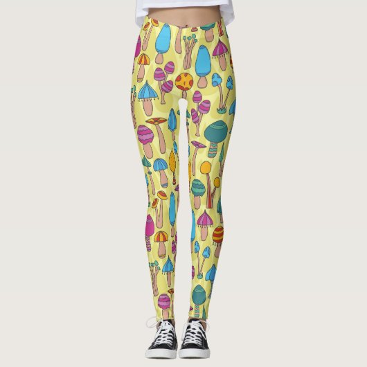 Magische paddenstoelen Doodle Naadloos Patroon Leggings (Voorkant)