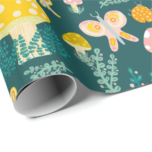 Magische paddenstoelen Kute Butterflies Slakken La Cadeaupapier (Rol Hoek)