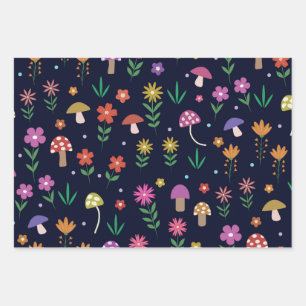 Magische Paddenstoelen Met Grilleg Bloemenpatroon Inpakpapier Vel