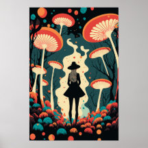 Magische Paddenstoelenbos Poster | Trippy Kunst 1
