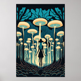 Magische Paddenstoelenbos Poster | Trippy Kunst 2
