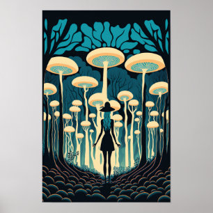 Magische Paddenstoelenbos Poster Trippy Kunst 2