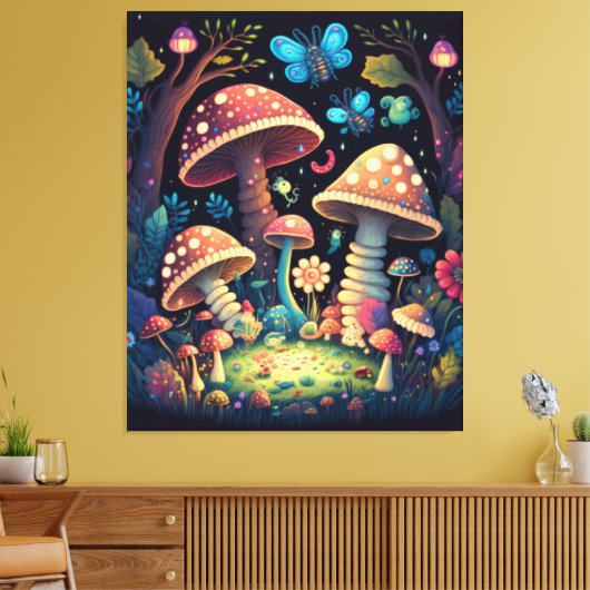 Magische paddestoelen canvas afdruk (Insitu (Woonkamer))