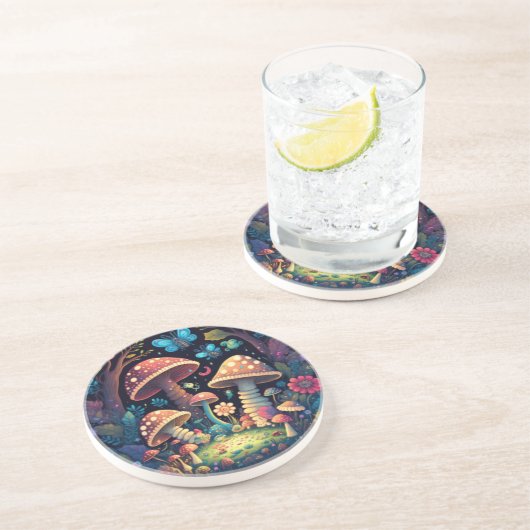 Magische paddestoelen zandsteen onderzetter (Zijkant)