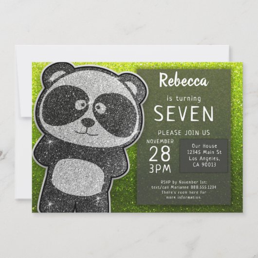 Magische Panda Birthday Black en White Glitter Kaart (Voorkant)
