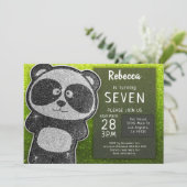 Magische Panda Birthday Black en White Glitter Kaart (Staand voorkant)