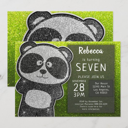 Magische Panda Birthday Black en White Glitter Kaart (Voorkant / Achterkant)