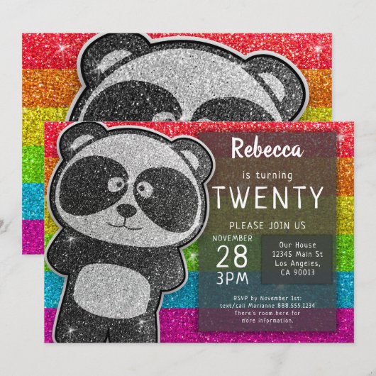 Magische Panda Verjaardag Zwart en Wit Glitters Kaart (Voorkant / Achterkant)