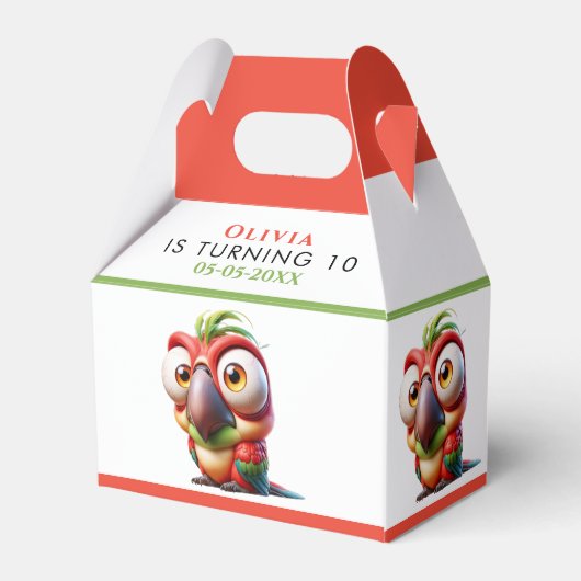 Magische papegaai karikaturen 1e verjaardag bedankdoosjes (Achterkant)