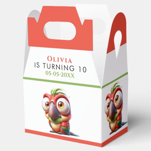 Magische papegaai karikaturen 1e verjaardag bedankdoosjes (Geopend)