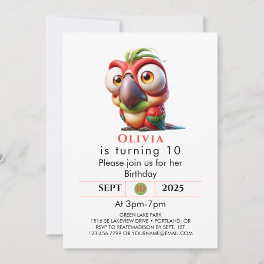 Magische papegaai karikaturen 1e verjaardag kaart (Voorkant)