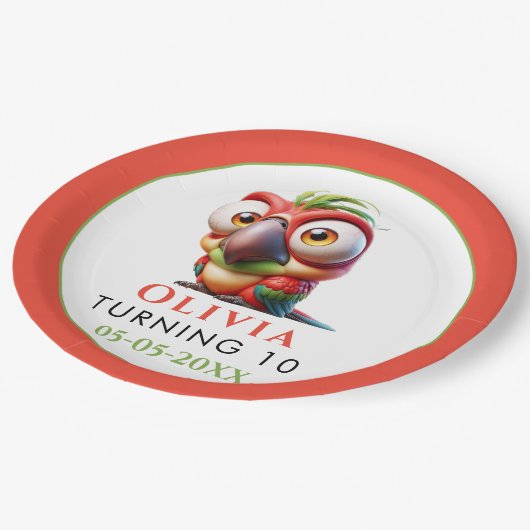 Magische papegaai karikaturen 1e verjaardag papieren bordje (Gekanteld)