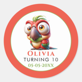 Magische papegaai karikaturen 1e verjaardag ronde sticker