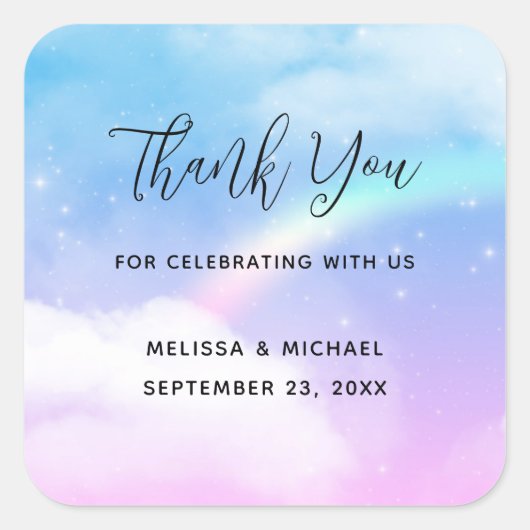 Magische pasta's en een regenboog bedankt vierkante sticker (Voorkant)