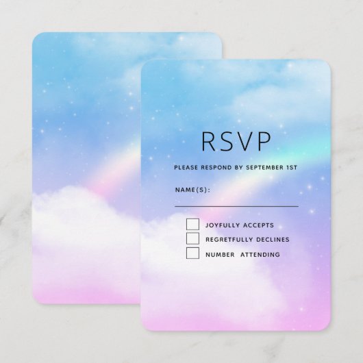 Magische pasta's en regenboog RSVP kaartje (Voorkant / Achterkant)