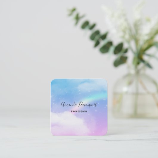 Magische pasta's en regenboog vierkante visitekaartje (Staand voorkant)