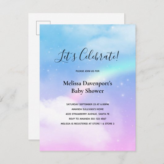 Magische pasta's en regenboogBaby shower Uitnodiging Briefkaart (Voorkant / Achterkant)