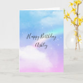 Magische pasteelwolken en regenboogdag kaart (Gele Bloem)