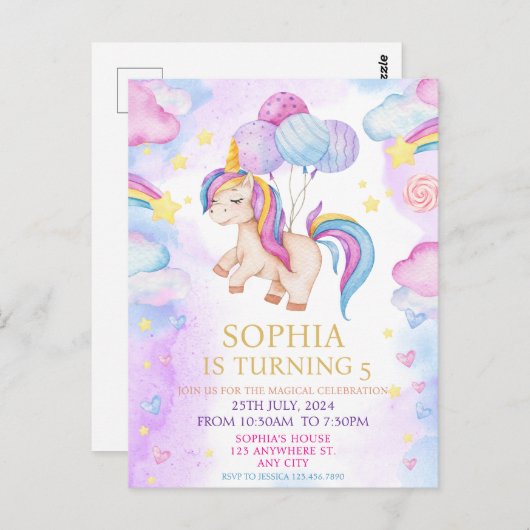 Magische pastei Unicorn Rainbow Birthday Briefkaart (Voorkant / Achterkant)