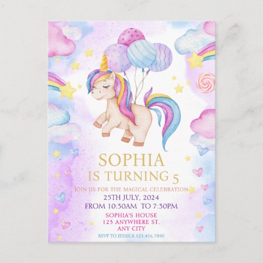 Magische pastei Unicorn Rainbow Birthday Briefkaart (Voorkant)