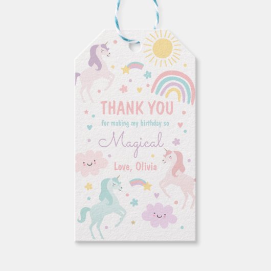 Magische pastei Unicorn Rainbow Birthday Cadeaulabel (Voorkant)