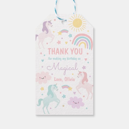 Magische pastei Unicorn Rainbow Birthday Cadeaulabel (Achterkant)