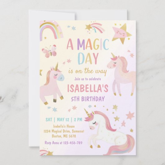 Magische pastei Unicorn Rainbow Birthday Kaart (Voorkant)