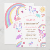 Magische pastei Unicorn Rainbow Birthday Kaart (Voorkant / Achterkant)