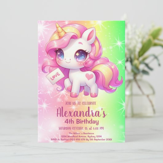 Magische pastei Unicorn Rainbow Birthday Kaart (Staand voorkant)