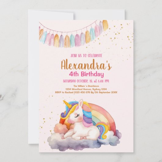 Magische pastei Unicorn Rainbow Birthday Kaart (Voorkant)