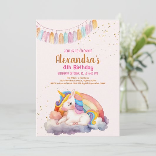 Magische pastei Unicorn Rainbow Birthday Kaart (Staand voorkant)
