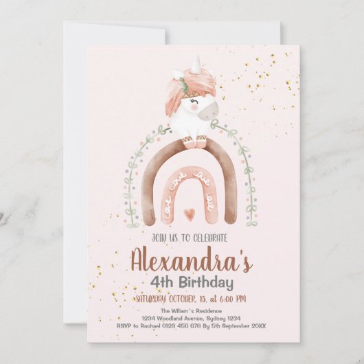 Magische pastei Unicorn Rainbow Birthday Kaart (Voorkant)