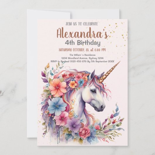 Magische pastei Unicorn Rainbow Birthday Kaart (Voorkant)