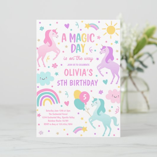 Magische pastei Unicorn Rainbow Birthday Kaart (Staand voorkant)