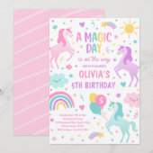 Magische pastei Unicorn Rainbow Birthday Kaart (Voorkant / Achterkant)