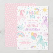 Magische pastei Unicorn Rainbow Birthday Kaart (Voorkant / Achterkant)