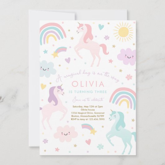 Magische pastei Unicorn Rainbow Birthday Kaart (Voorkant)