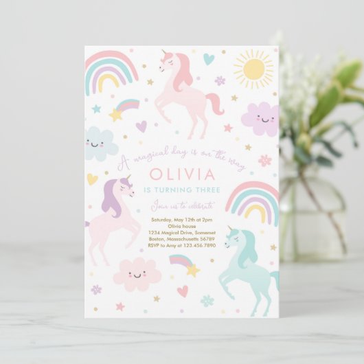Magische pastei Unicorn Rainbow Birthday Kaart (Staand voorkant)