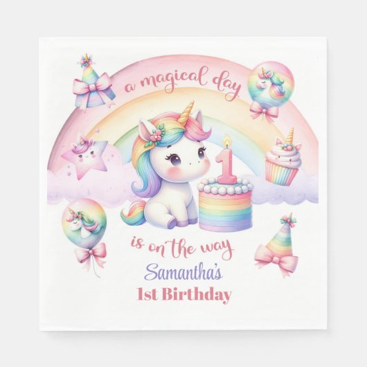 Magische pastei Unicorn Rainbow Birthday Servet (Voorkant)