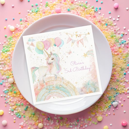 Magische pastei Unicorn Rainbow Birthday Servet