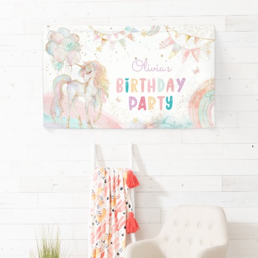 Magische pastei Unicorn Rainbow Birthday Spandoek (Insitu)