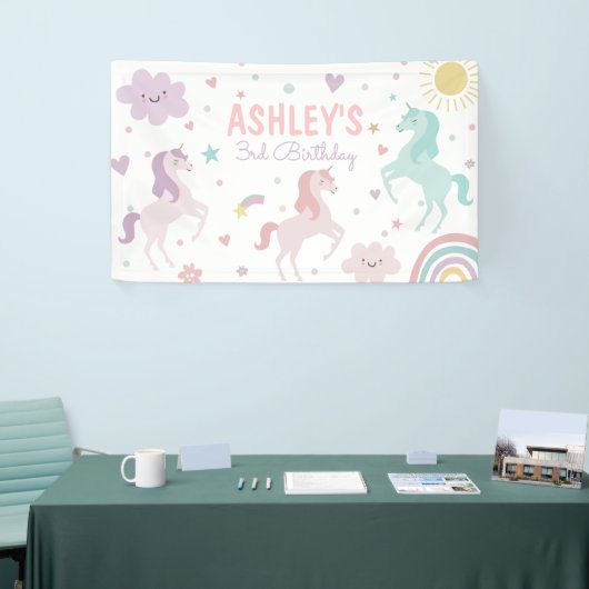 Magische pastei Unicorn Rainbow Birthday Spandoek (Beurs)