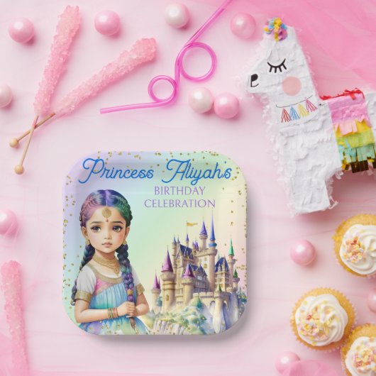 Magische pasteiprinses Fantasy Rainbow Castle Papieren Bordje (Feest)