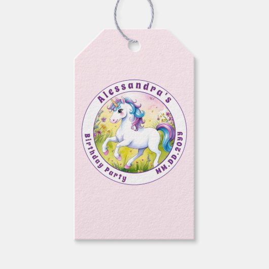 Magische pastel aangepaste eenhoorn verjaardag cadeaulabel (Voorkant)
