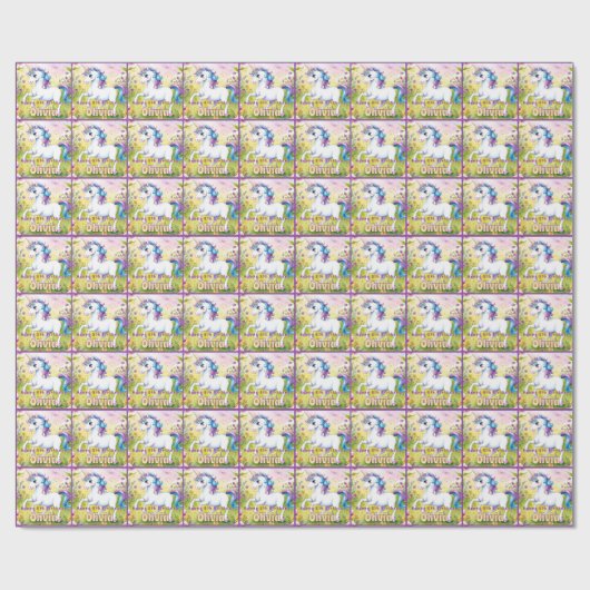 Magische pastel aangepaste eenhoorn verjaardag cadeaupapier (Vlak)