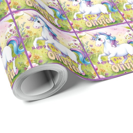 Magische pastel aangepaste eenhoorn verjaardag cadeaupapier (Rol Hoek)