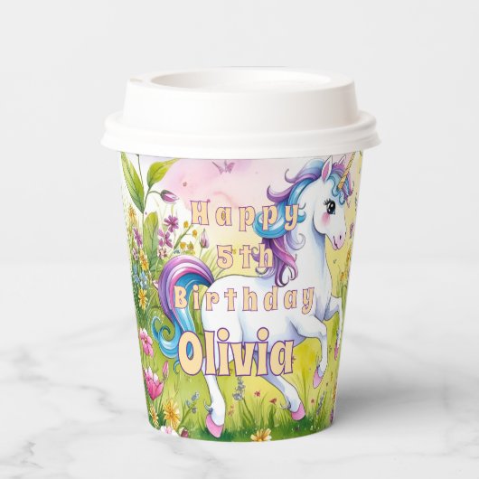 Magische pastel aangepaste eenhoorn verjaardag papieren bekers (Achterkant)