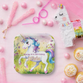 Magische pastel aangepaste eenhoorn verjaardag papieren bordje (Feest)