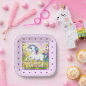 Magische pastel aangepaste eenhoorn verjaardag papieren bordje (Feest)